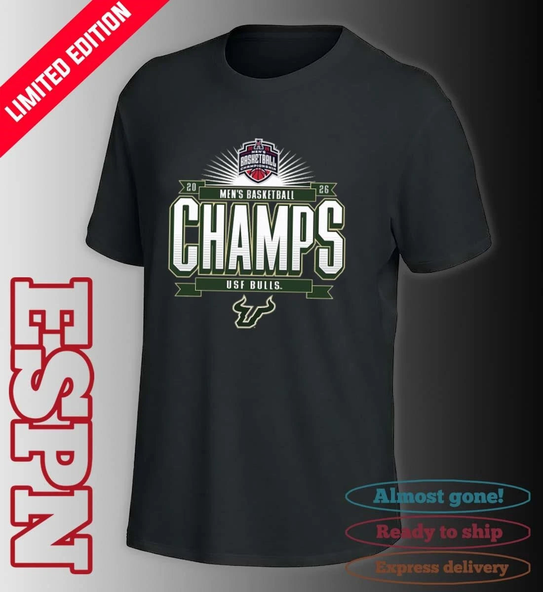 Official USF Bulls American Conference Men’s Basketball Tournament Champions Official T-Shirt