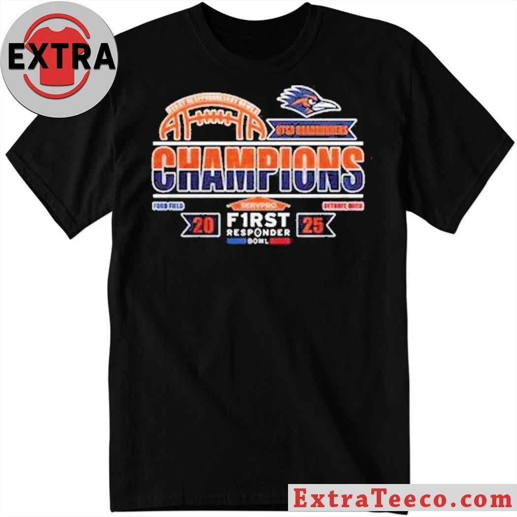 Official UTSA Roadrunners First Responder Bowl Champions 2025 Logo Hoodie T-Shirt