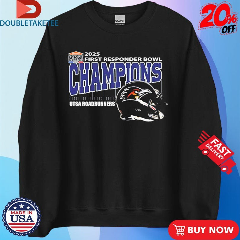 Official UTSA Roadrunners Football Are First Responder Bowl Champions 2025 Helmet Shirts