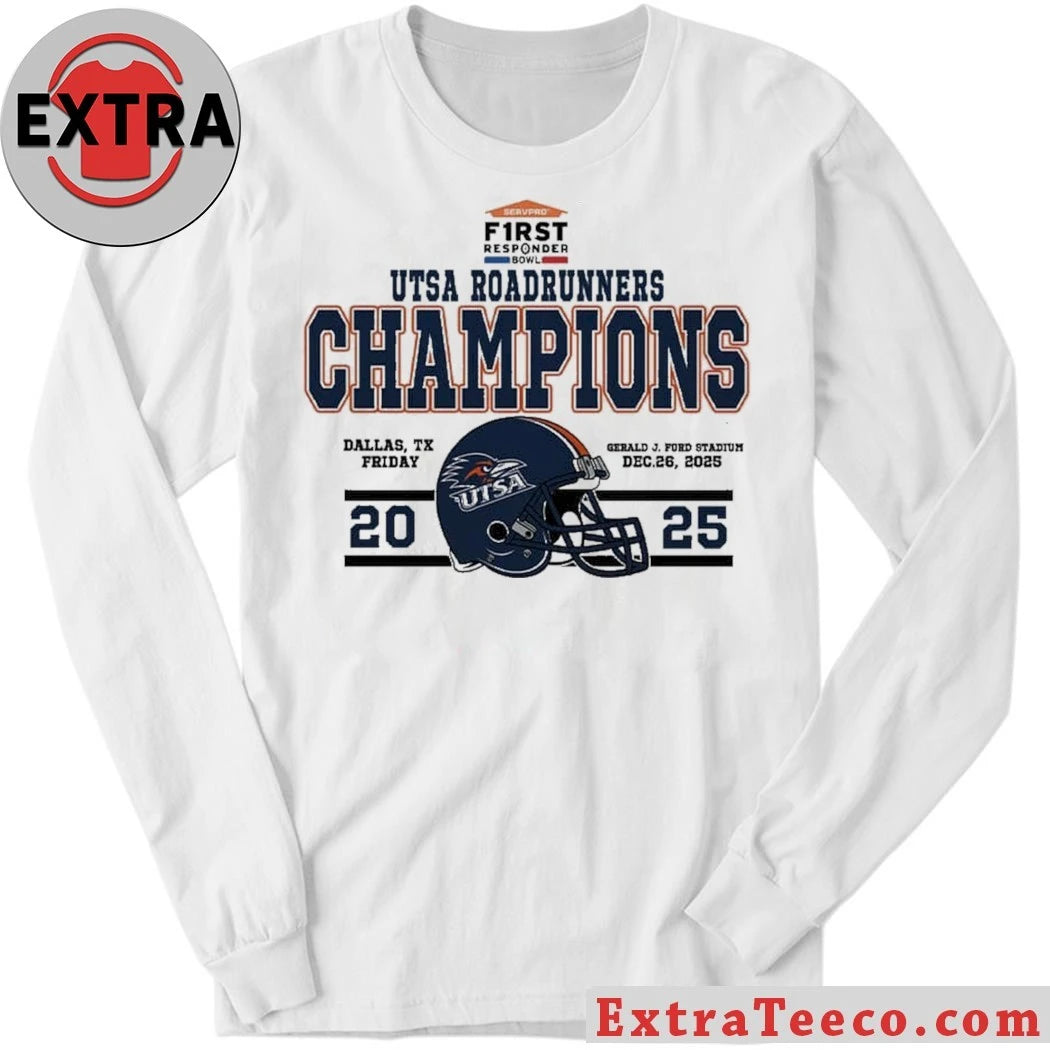 Official UTSA Roadrunners Football Named To Champions 2025 First Responder Bowl December Helmet And Logo T-Shirt