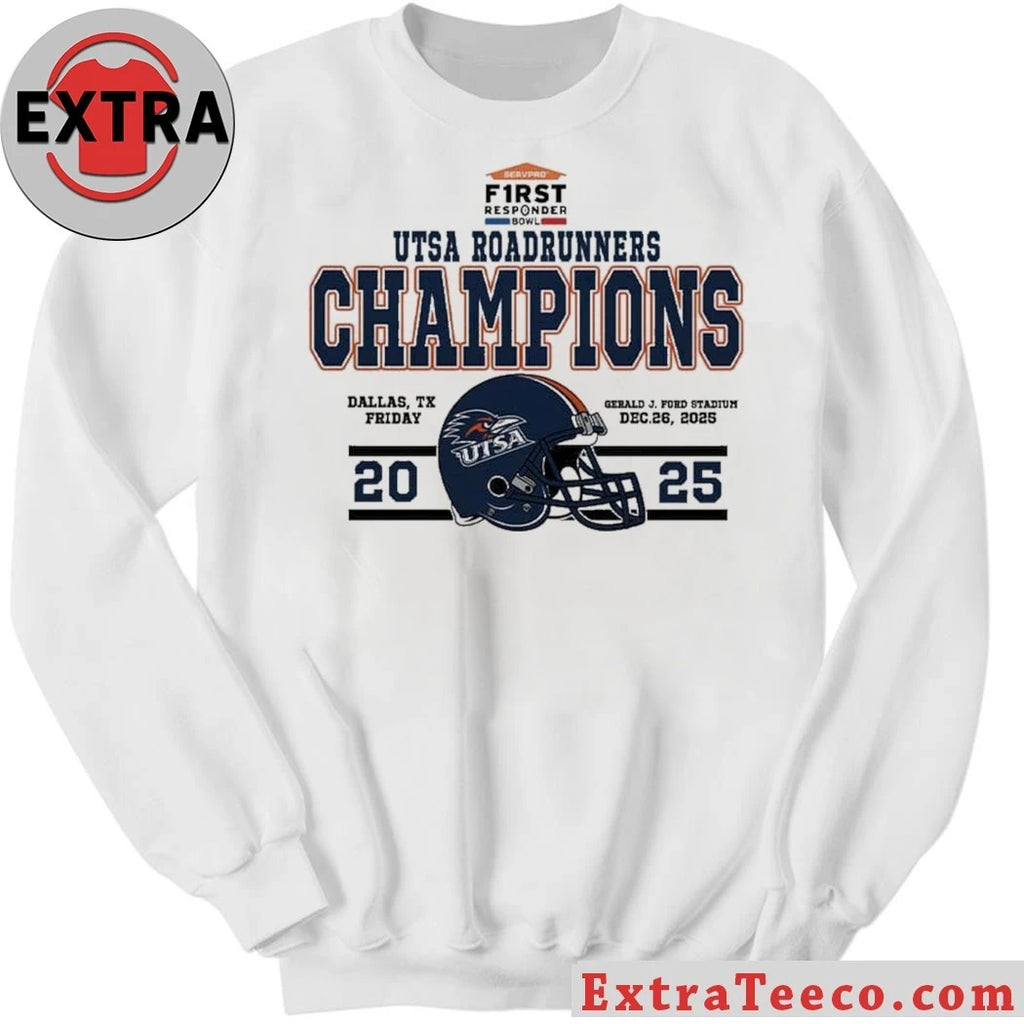 Official UTSA Roadrunners Football Named To Champions 2025 First Responder Bowl December Helmet And Logo T-Shirt