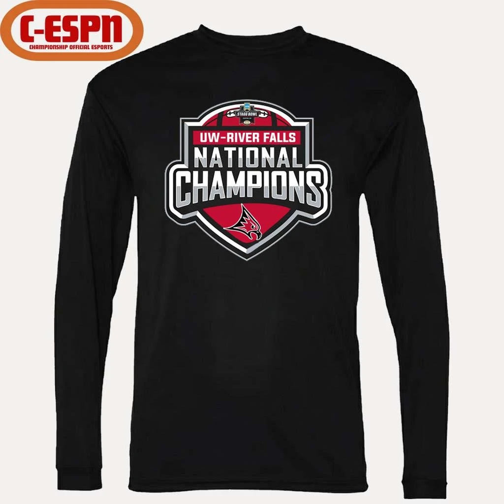 Official UW-River Falls Falcons 2025-26 DIII Football National Champions Logo T-Shirt