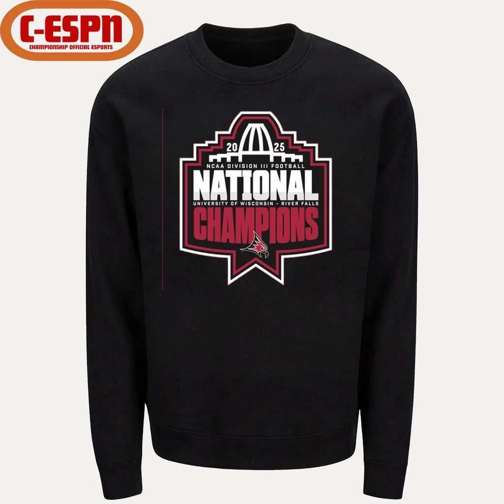 Official UW-River Falls Falcons NCAA DIII Football National Champions Official Logo T-Shirt