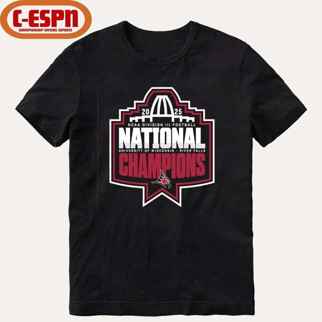 Official UW-River Falls Falcons NCAA DIII Football National Champions Official Logo T-Shirt