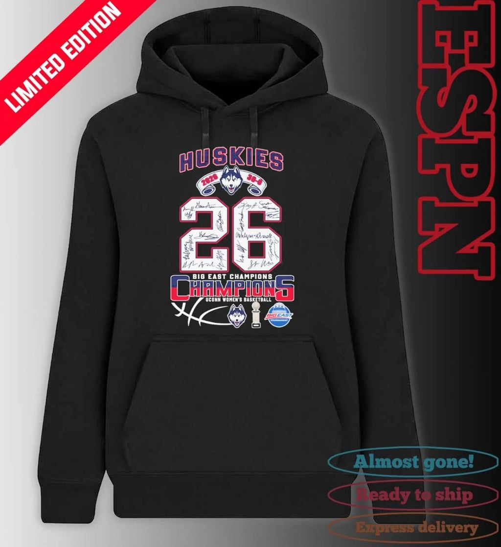 Official Uconn Huskies 2026 Big East Women’s Basketball Champions 30-0 Signatures Shirt