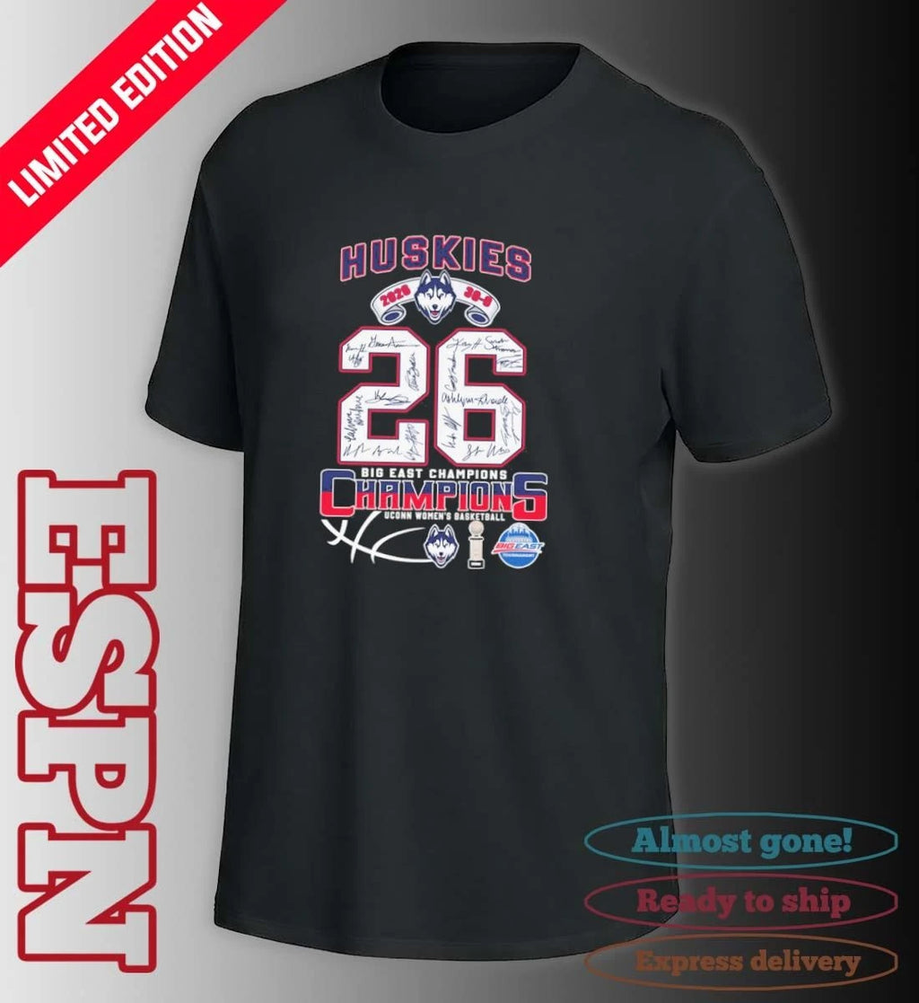 Official Uconn Huskies 2026 Big East Women’s Basketball Champions 30-0 Signatures Shirt