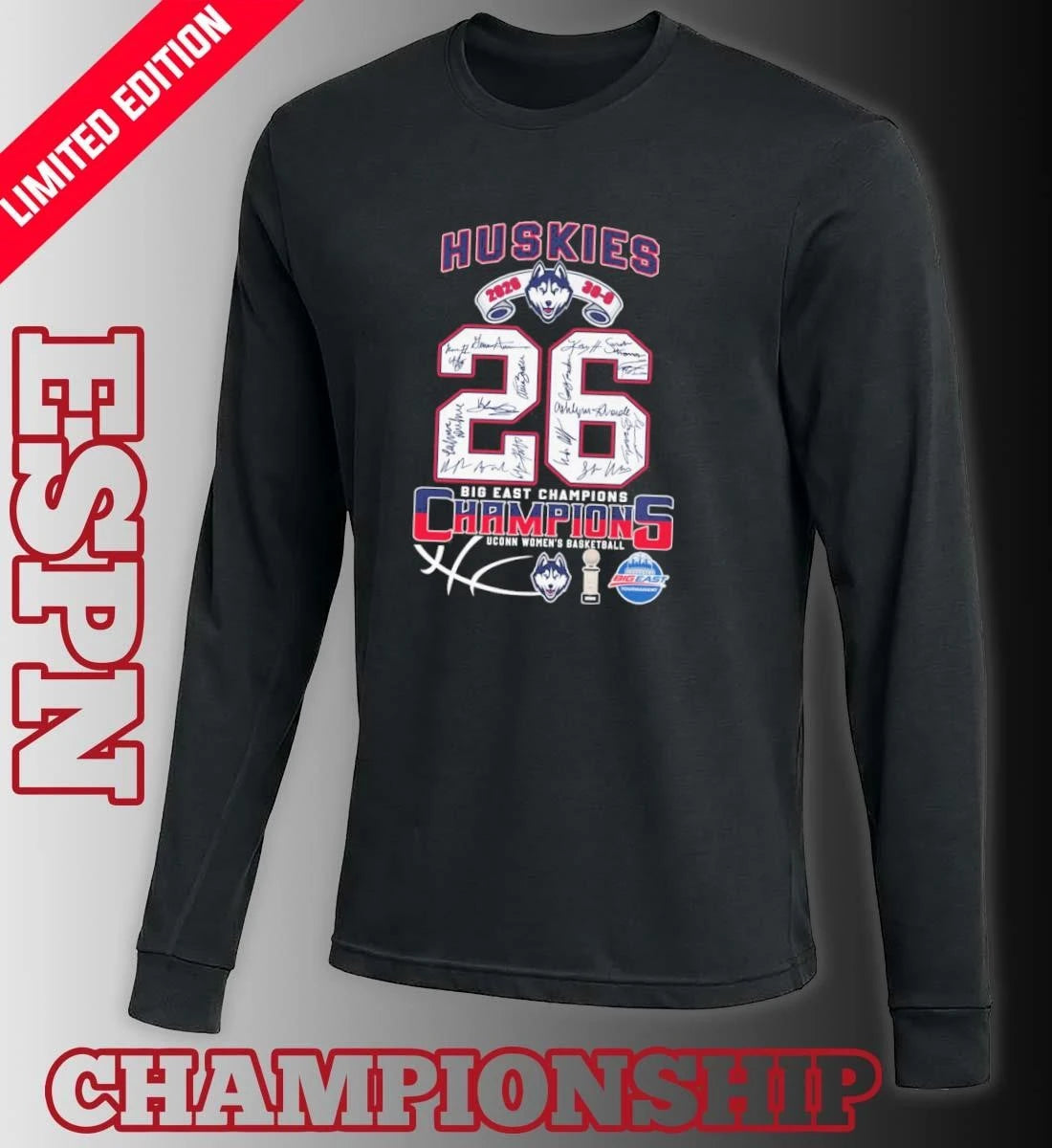 Official Uconn Huskies 2026 Big East Women’s Basketball Champions 30-0 Signatures Shirt