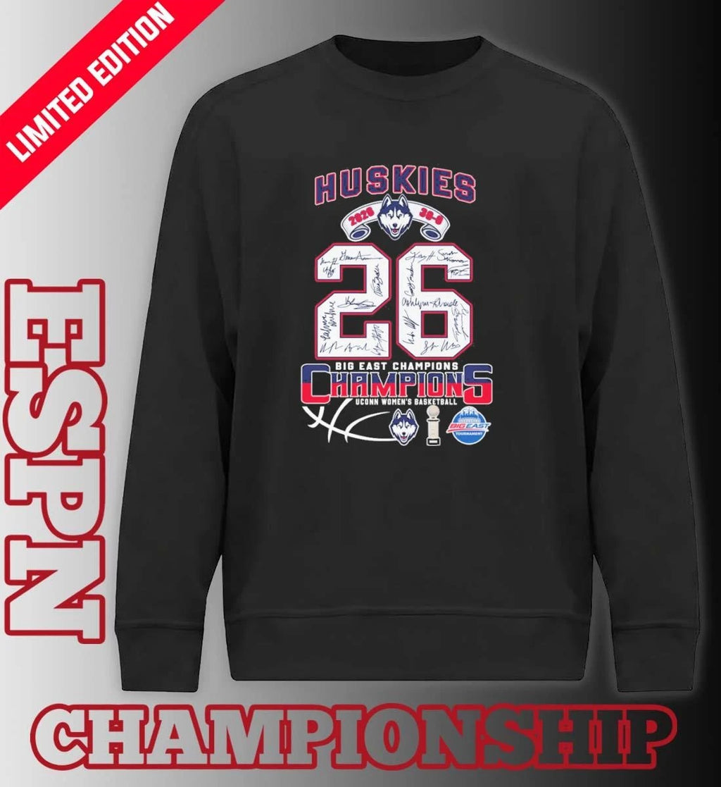 Official Uconn Huskies 2026 Big East Women’s Basketball Champions 30-0 Signatures Shirt