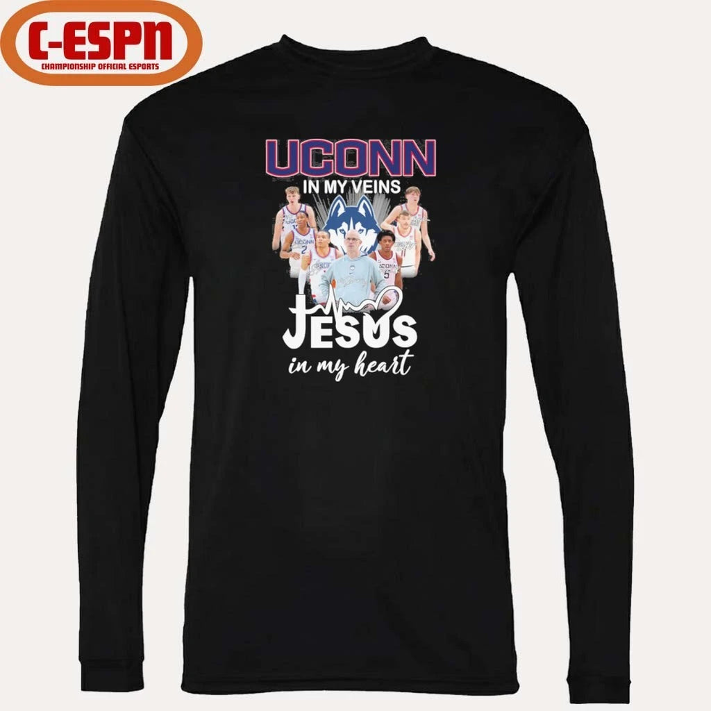 Official Uconn Men’s Basketball In My Veins Jesus In My Heart Shirt