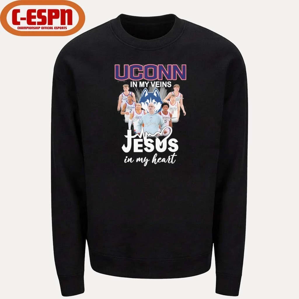 Official Uconn Men’s Basketball In My Veins Jesus In My Heart Shirt