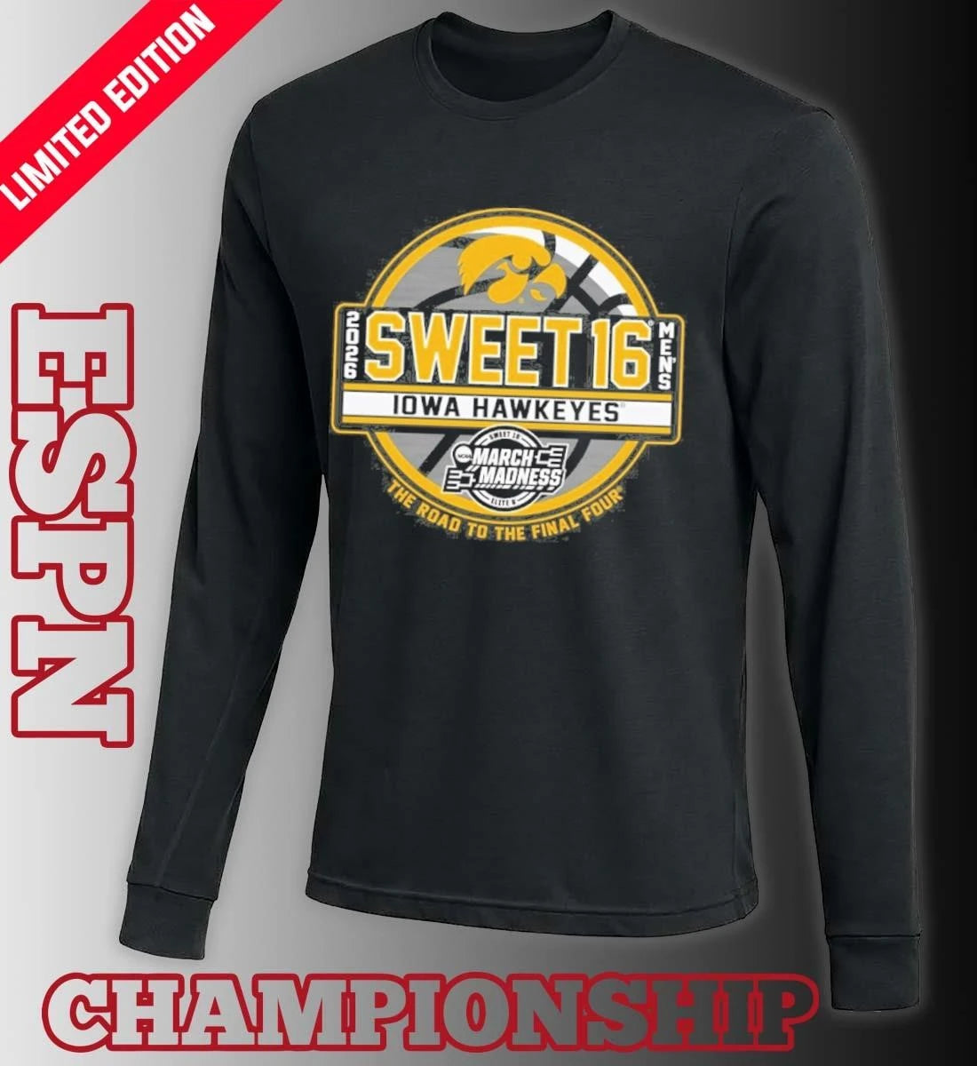 Official University of Iowa Men’s Basketball 2026 Sweet 16 Shirt