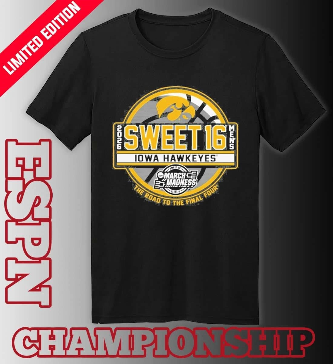 Official University of Iowa Men’s Basketball 2026 Sweet 16 Shirt