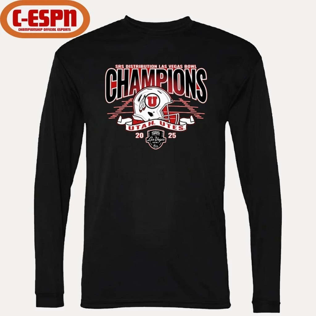 Official Utah Utes 2025 Las Vegas Bowl Football Champions Helmet Shirt