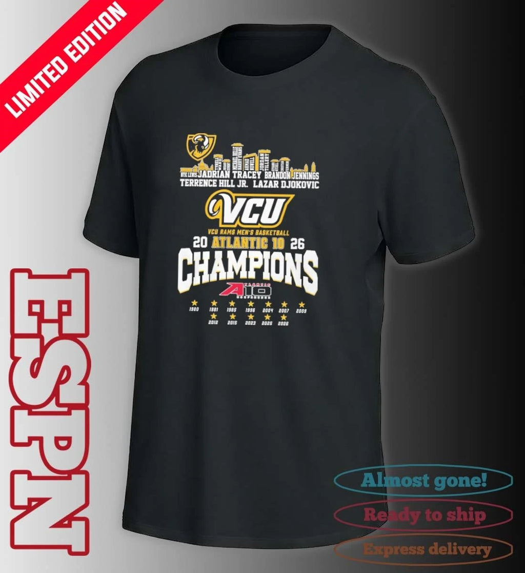 Official VCU Men’s Basketball 2026 A-10 Conference Champions Skyline Player Name Shirt