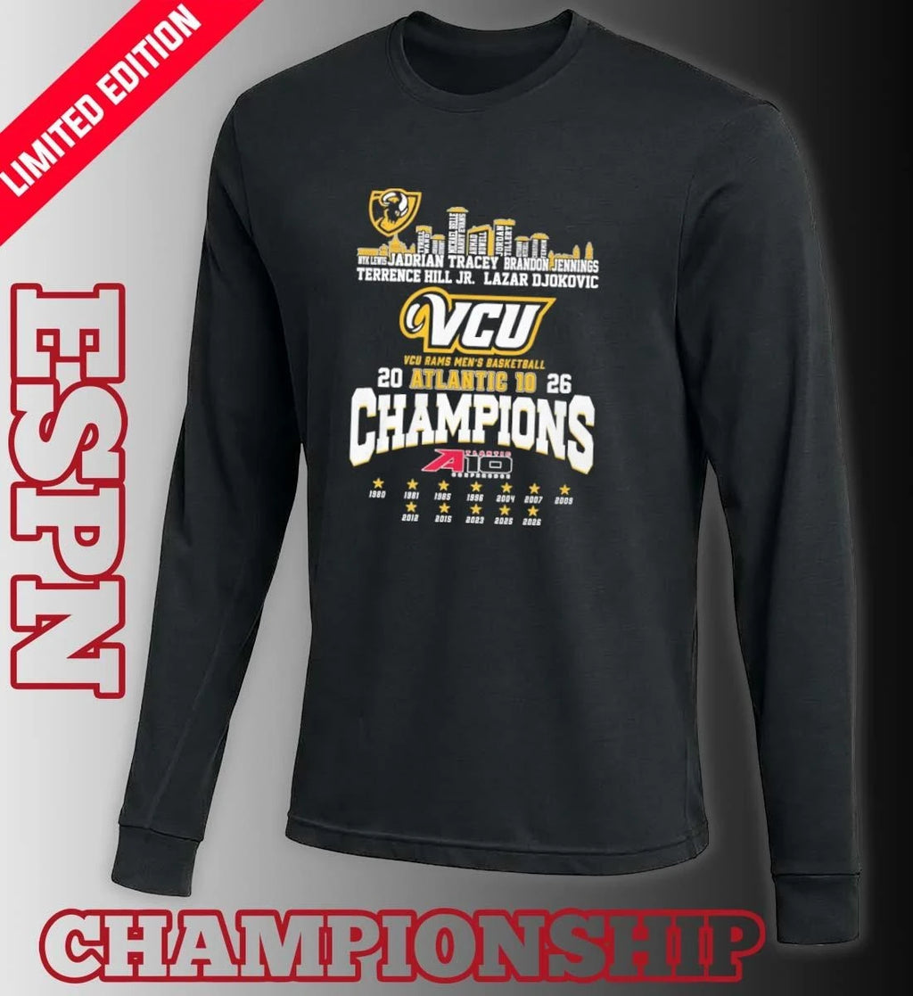Official VCU Men’s Basketball 2026 A-10 Conference Champions Skyline Player Name Shirt