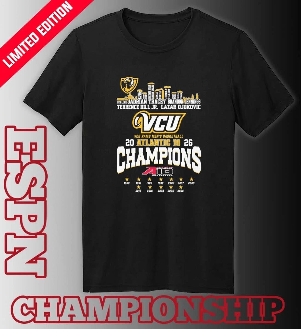 Official VCU Men’s Basketball 2026 A-10 Conference Champions Skyline Player Name Shirt