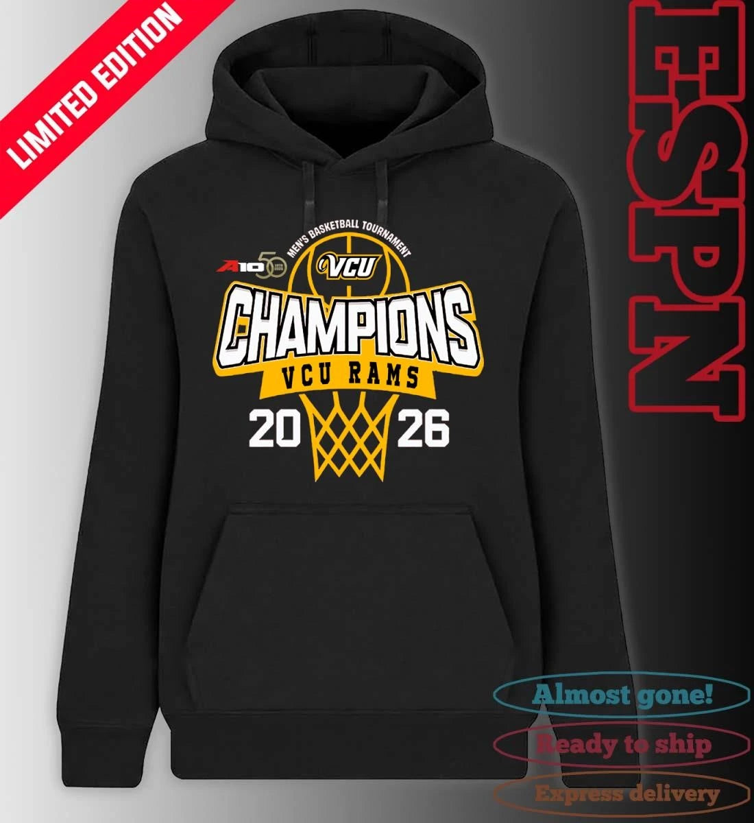 Official VCU Rams 2026 Atlantic 10 Men’s Basketball Tournament Champions Shirt