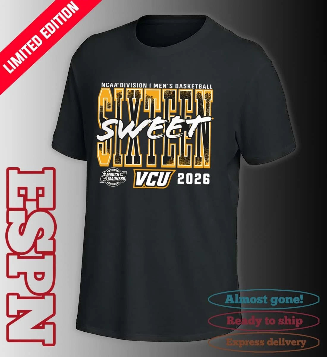 Official VCU Rams 2026 NCAA Men’s Basketball Tournament March Madness Sweet 16 T-Shirt