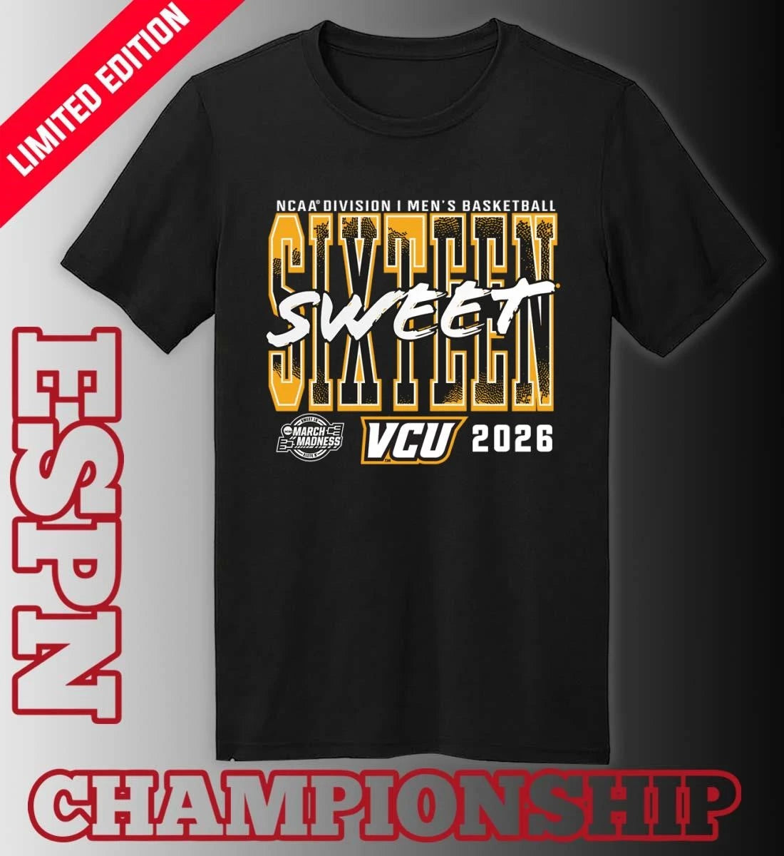 Official VCU Rams 2026 NCAA Men’s Basketball Tournament March Madness Sweet 16 T-Shirt