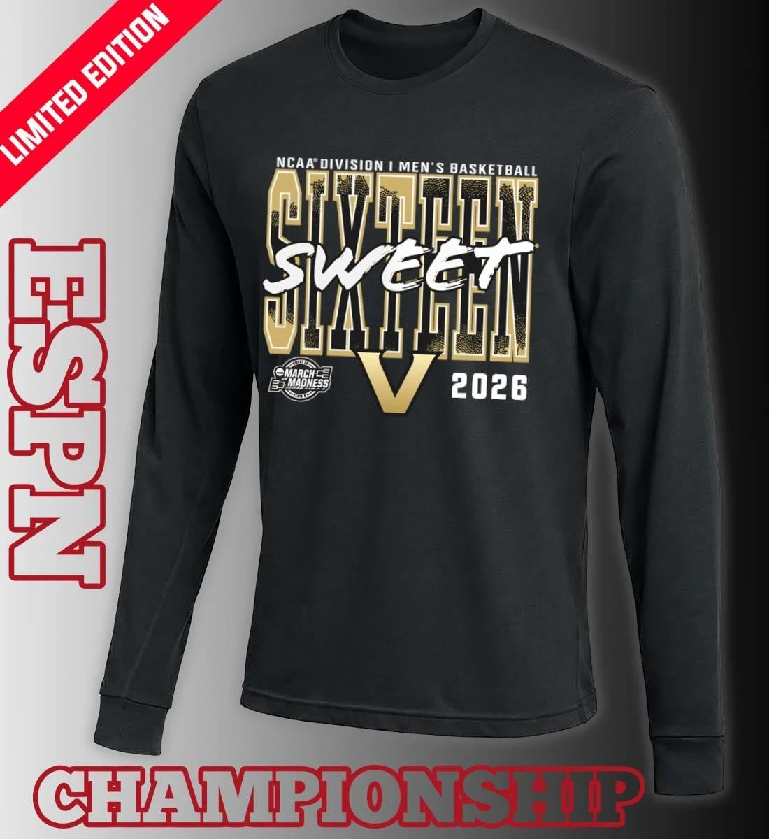 Official Vanderbilt Commodores 2026 NCAA Men’s Basketball Tournament March Madness Sweet 16 T-Shirt