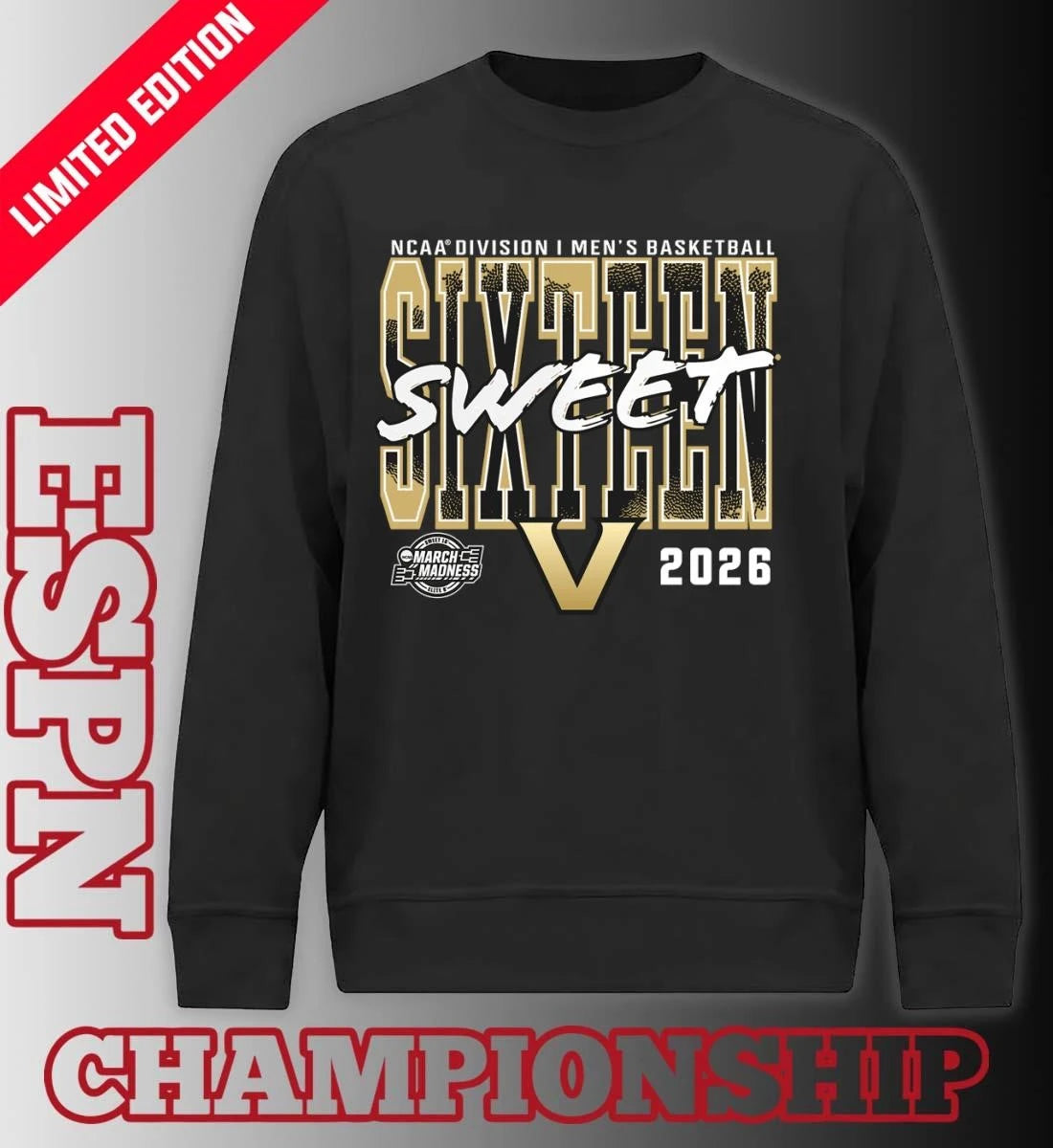 Official Vanderbilt Commodores 2026 NCAA Men’s Basketball Tournament March Madness Sweet 16 T-Shirt