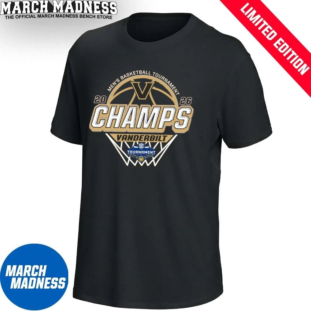 Official Vanderbilt Commodores 2026 SEC Men’s Basketball Tournament Champions Locker Room T-Shirt