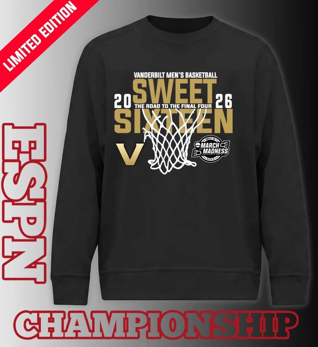 Official Vanderbilt Men’s Basketball 2026 Sweet Sixteen The Road To The Final Four Shirt