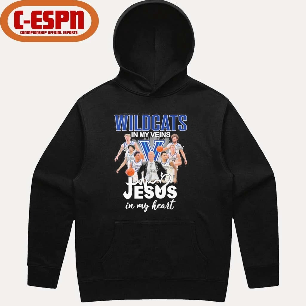 Official Villanova Wildcats Basketball In My Veins Jesus In My Heart Shirt