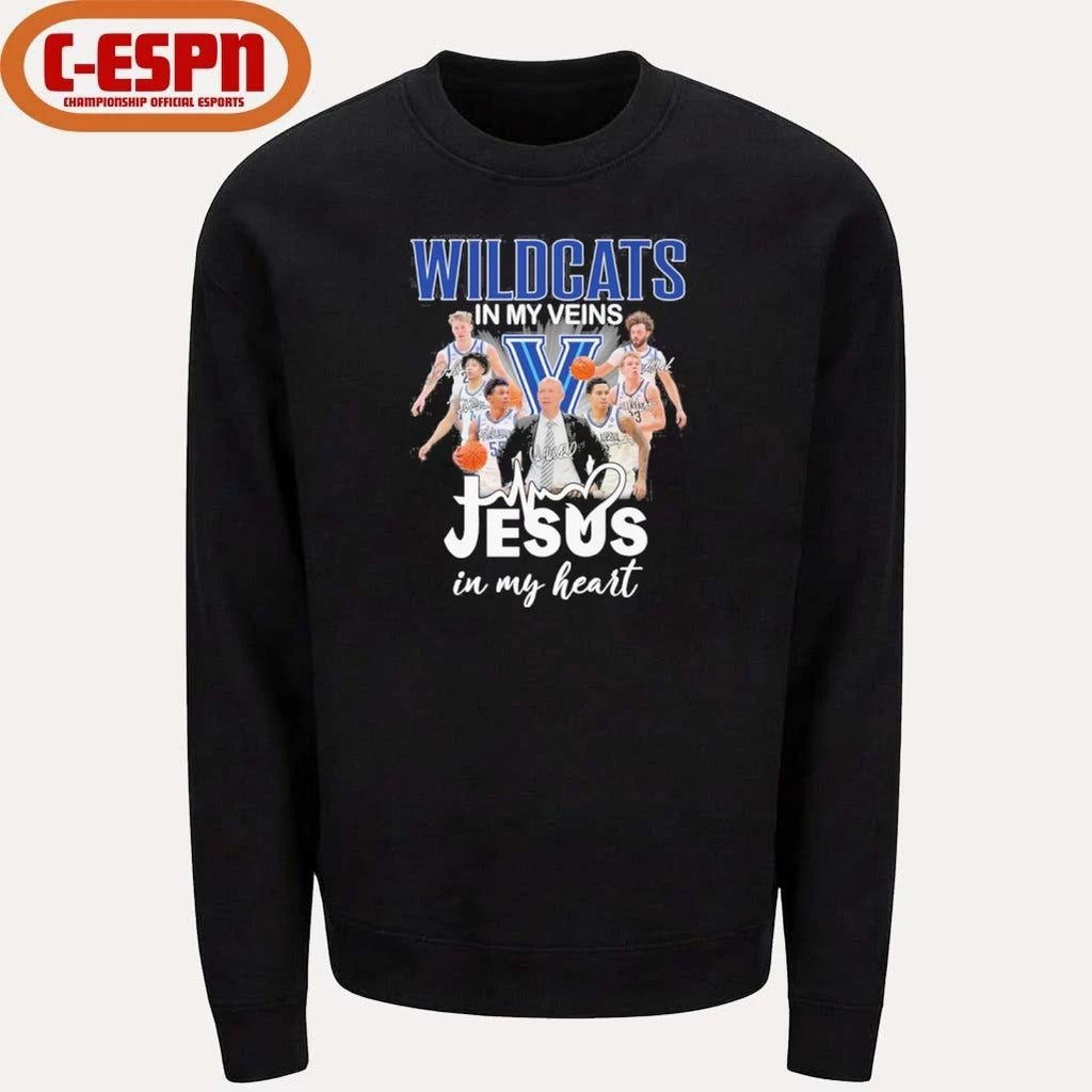 Official Villanova Wildcats Basketball In My Veins Jesus In My Heart Shirt