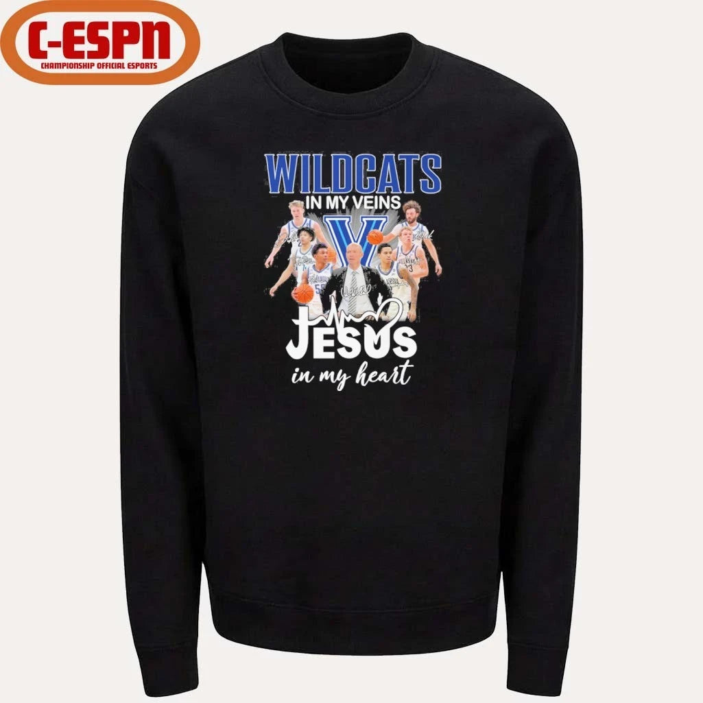 Official Villanova Wildcats Basketball In My Veins Jesus In My Heart Shirt