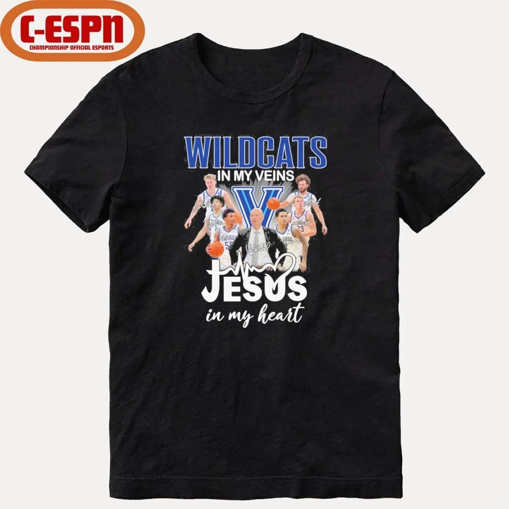 Official Villanova Wildcats Basketball In My Veins Jesus In My Heart Shirt