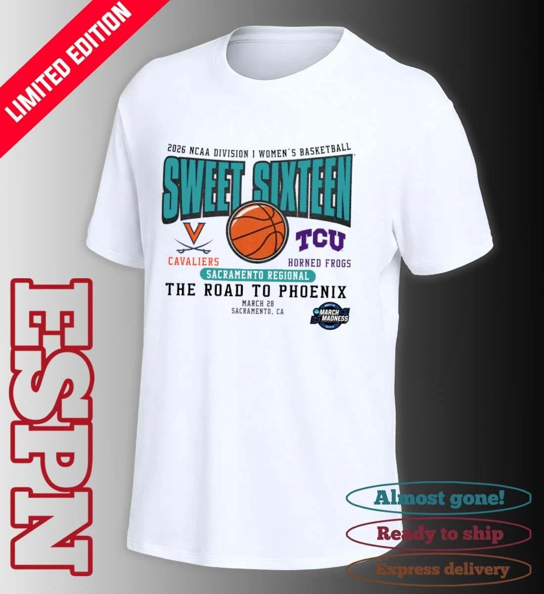 Official Virginia vs TCU 2026 NCAA DI Women’s Basketball Sweet Sixteen T-Shirt