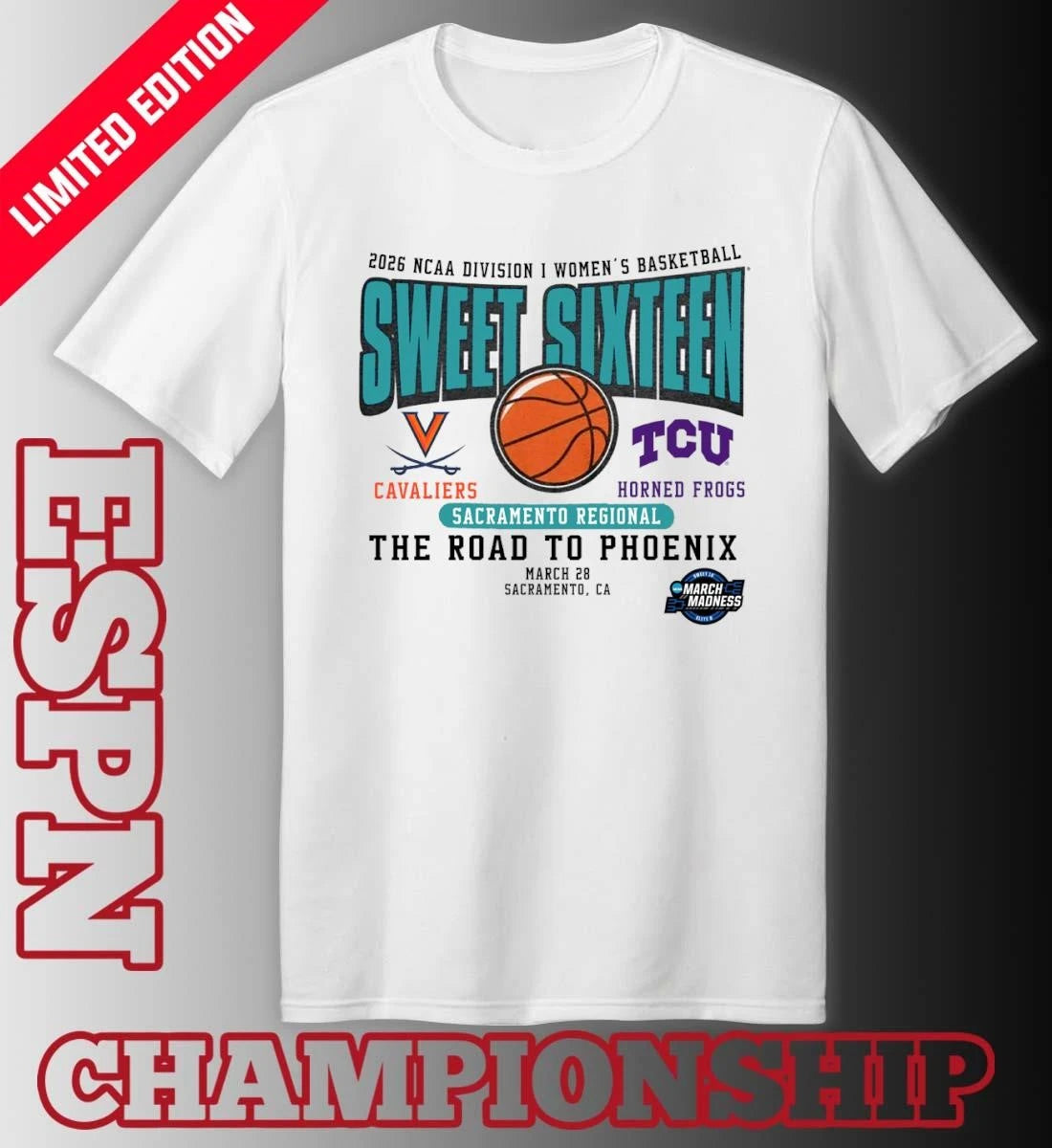 Official Virginia vs TCU 2026 NCAA DI Women’s Basketball Sweet Sixteen T-Shirt