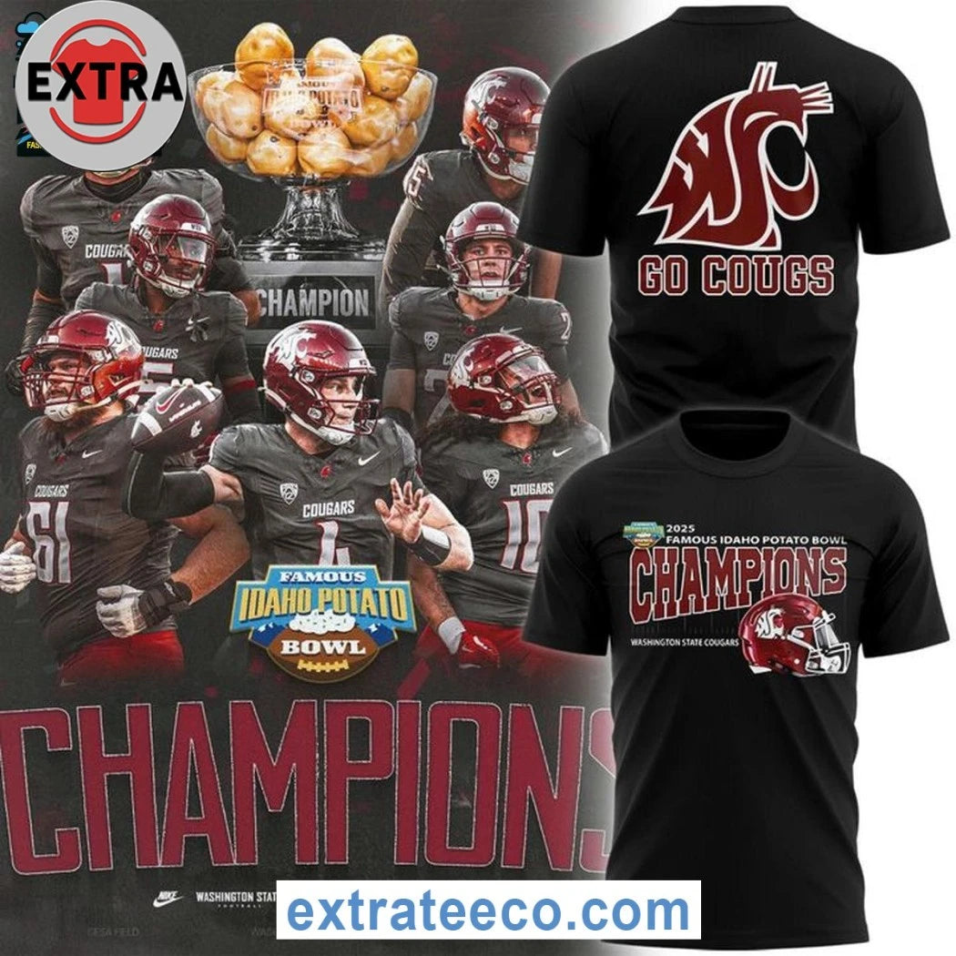 Official Washington State Cougars 2025 Famous Idaho Potato Bowl Champions Hoodie Shirt