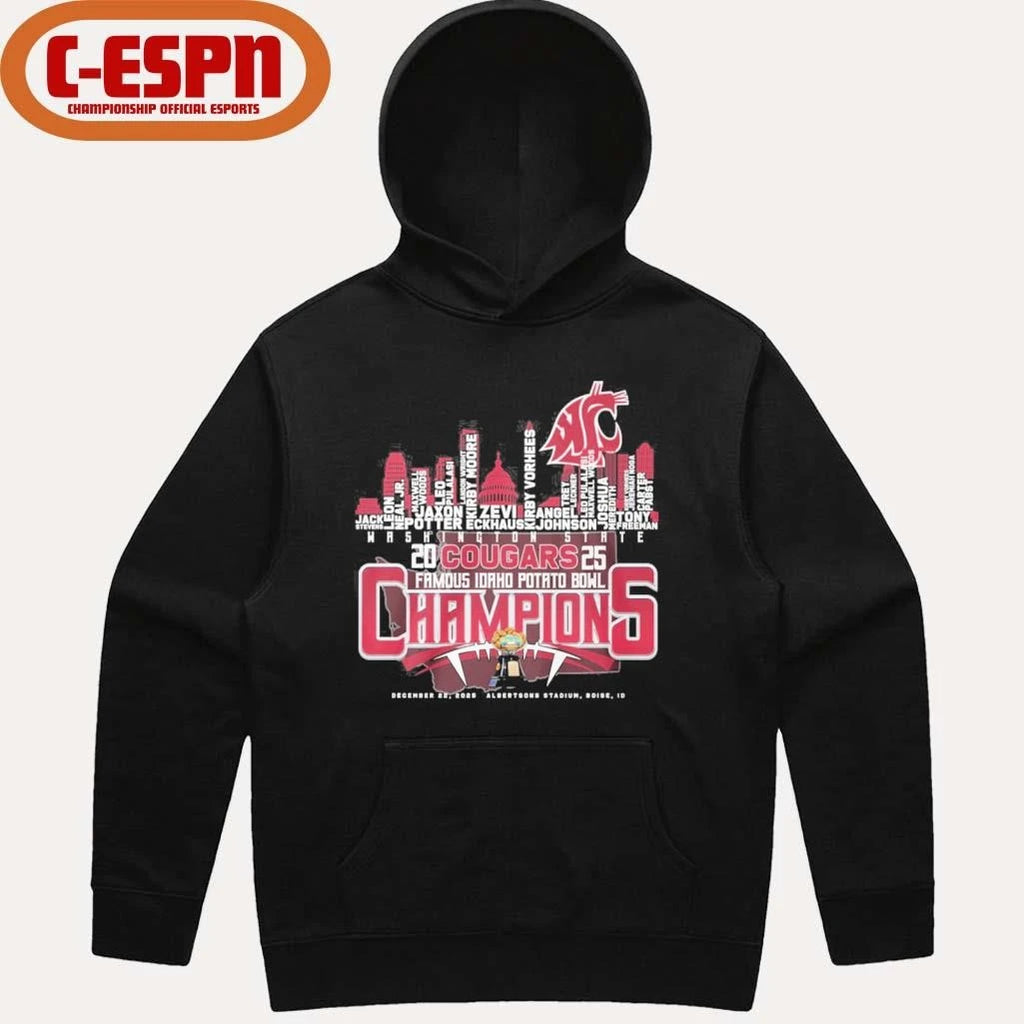 Official Washington State Cougars Skyline Player Names 2025 Idaho Potato Bowl Champions Shirt