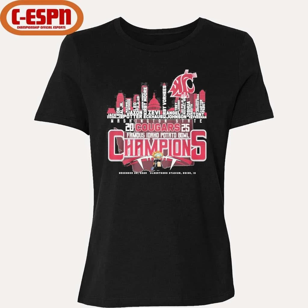 Official Washington State Cougars Skyline Player Names 2025 Idaho Potato Bowl Champions Shirt