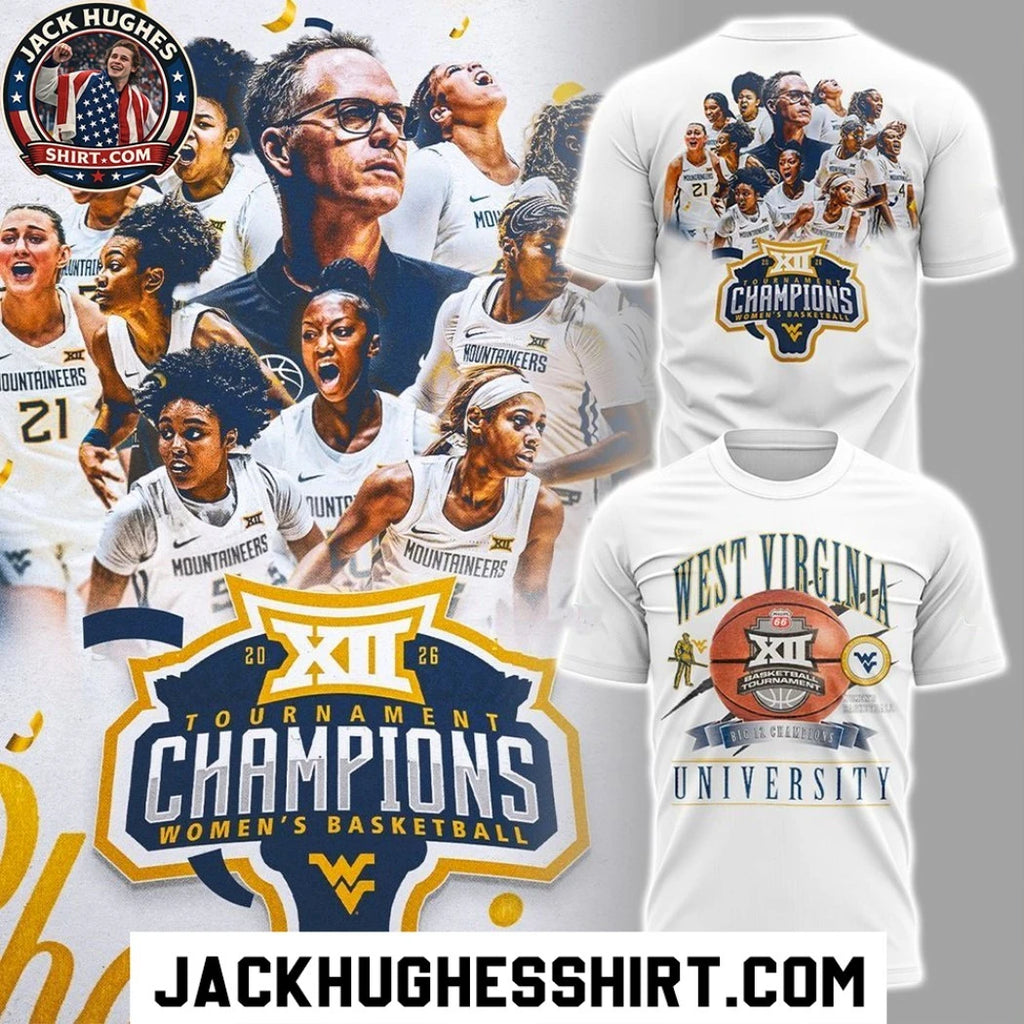 Official West Virginia Mountaineers Women’s Basketball 2026 Big 12 Tournament Champions Logo Two Sided Shirt