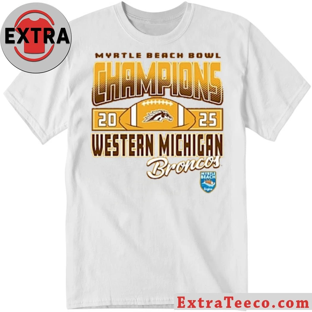 Official Western Michigan Broncos Gold Blue 84 2025 Myrtle Beach Bowl Champions Shirt