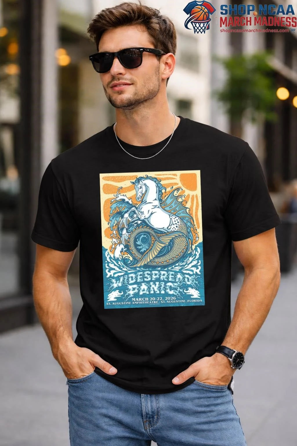 Official Widespread Panic St Augustine Florida 2026 At St Augustine Amphitheatre On March 20-22 2026 The Sea Horse Art T-Shirt