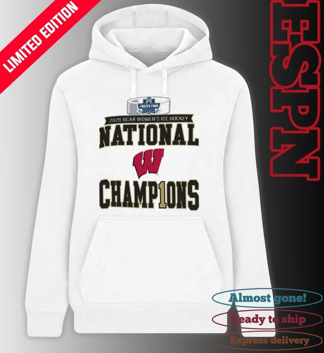 Official Wisconsin Badgers 2025 NCAA Frozen Four Women’s Ice Hockey National Champions Locker Room T-Shirt