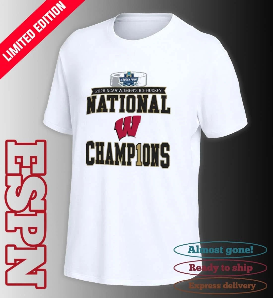 Official Wisconsin Badgers 2025 NCAA Frozen Four Women’s Ice Hockey National Champions Locker Room T-Shirt