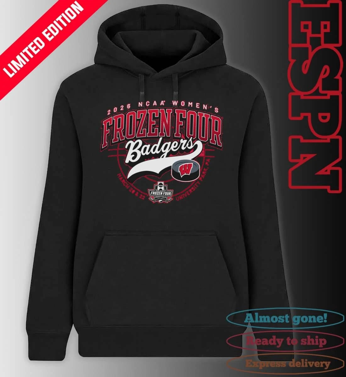 Official Wisconsin Badgers 2026 NCAA Women’s Ice Hockey Frozen Four Shirt