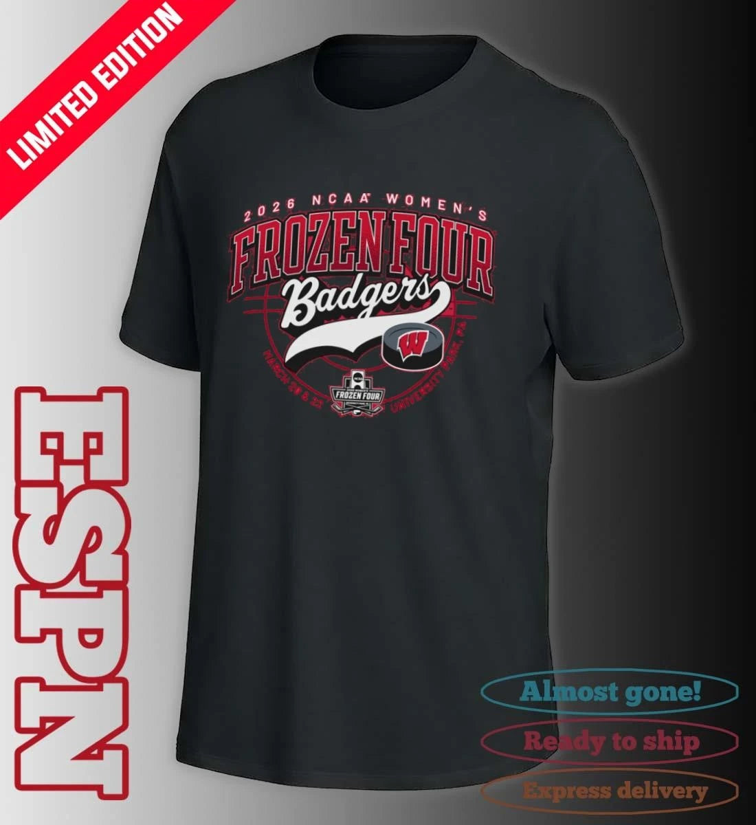 Official Wisconsin Badgers 2026 NCAA Women’s Ice Hockey Frozen Four Shirt