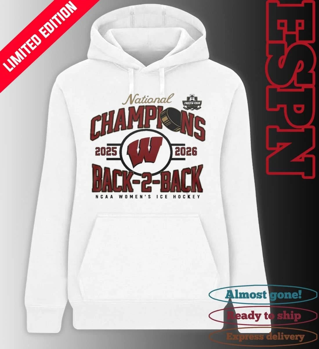 Official Wisconsin Badgers Back-To-Back NCAA Women’s Ice Hockey National Champions Shirt