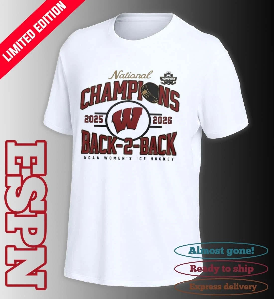 Official Wisconsin Badgers Back-To-Back NCAA Women’s Ice Hockey National Champions Shirt