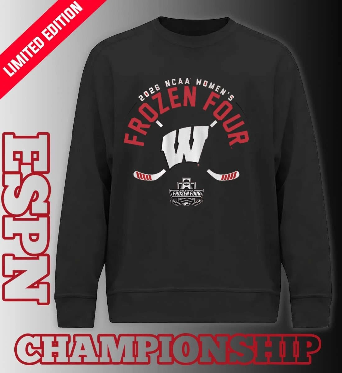 Official Wisconsin Women’s Ice Hockey 2026 Frozen Four T-Shirt