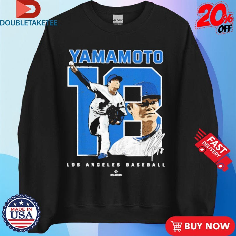 Official Yoshinobu Yamamoto #18 Caricature Los Angeles Dodgers Signature Shirts