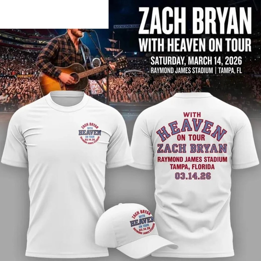 Official Zach Bryan 2026 WITH HEAVEN ON TOUR Raymond James Stadium Two Sided Shirt