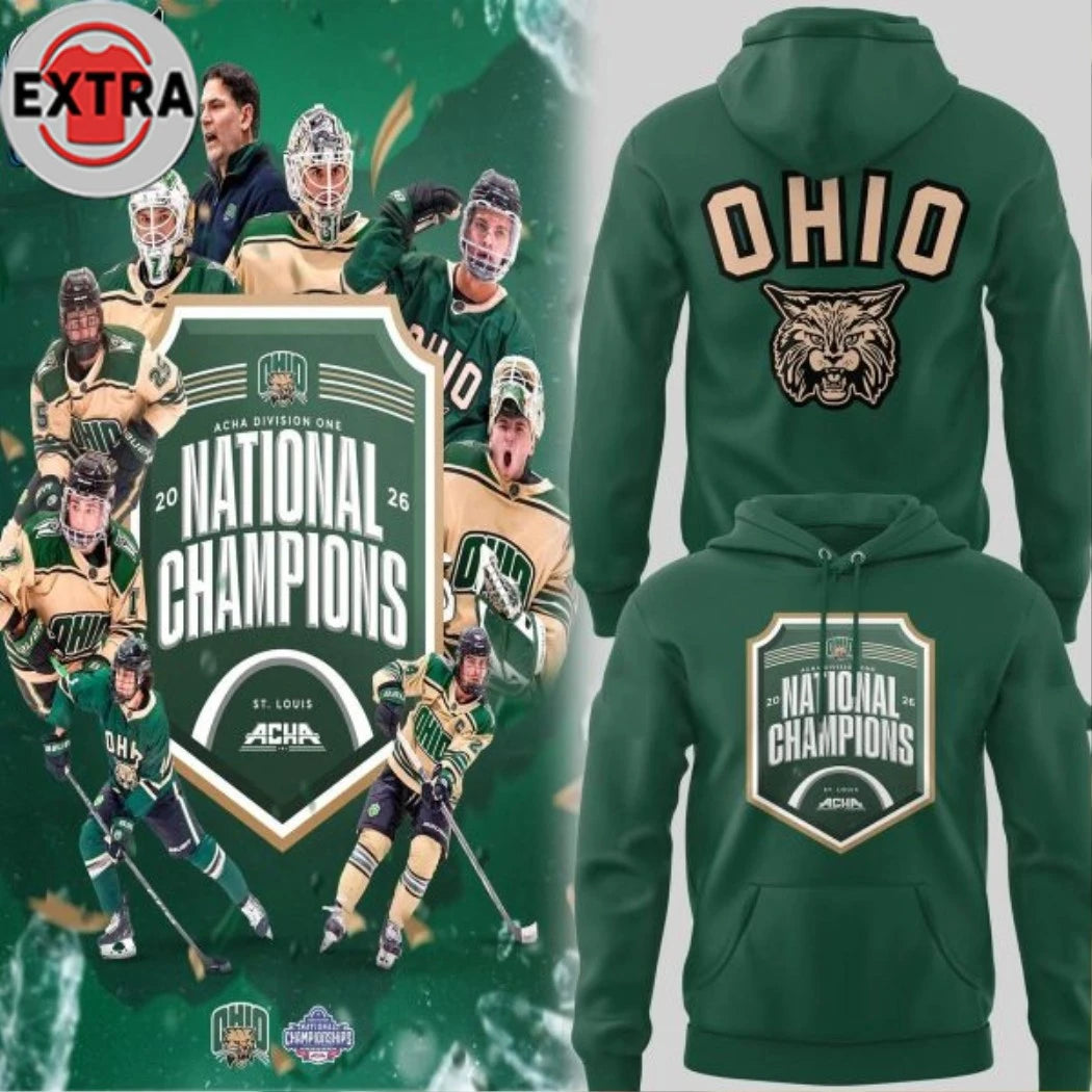 Ohio Bobcat Hockey Acha Men’s Division 1 National Champions 2026 Logo Two Sided Shirt
