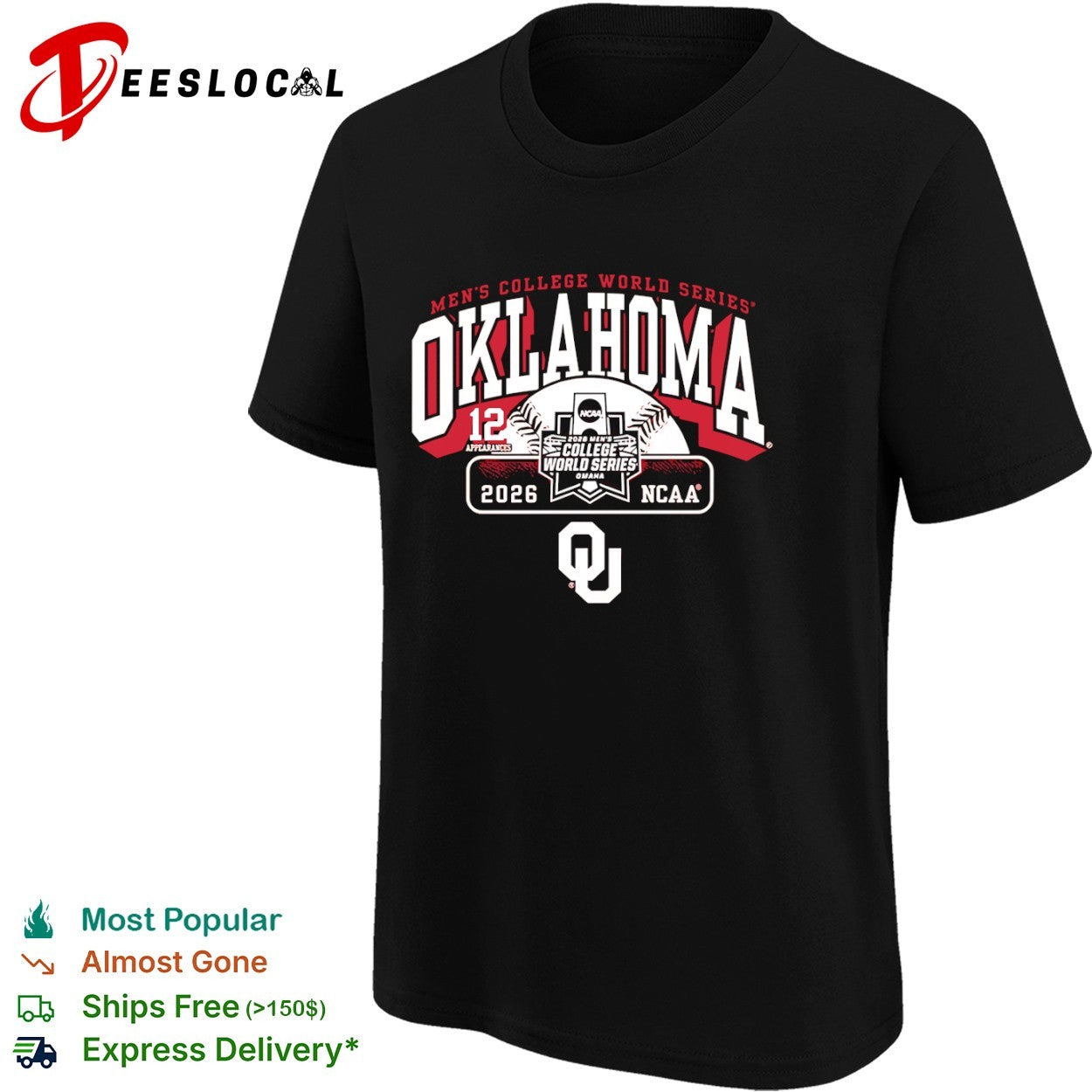 Oklahoma Sooners 2026 Men_s College World Series 12 Appearances NCAA OU Logo shirt